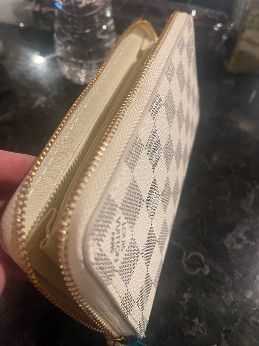 Checkered Zip Wallet in White & Gray with compartment for bills credit cards - Picture 8 of 11